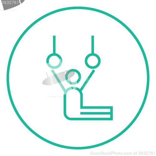 Image of Gymnast performing on stationary rings line icon.