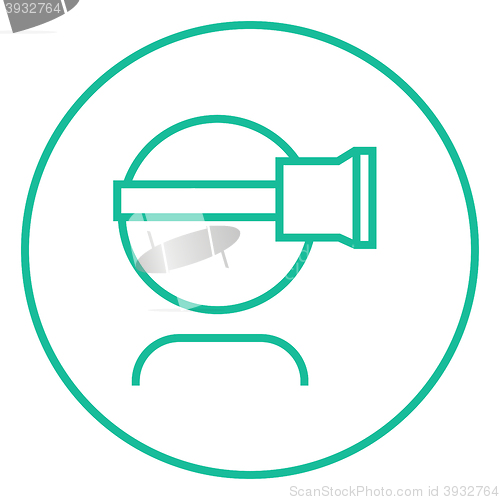 Image of Man wearing virtual reality headset line icon.