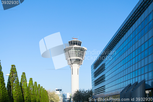 Image of Munich international passenger airport control tower and termina