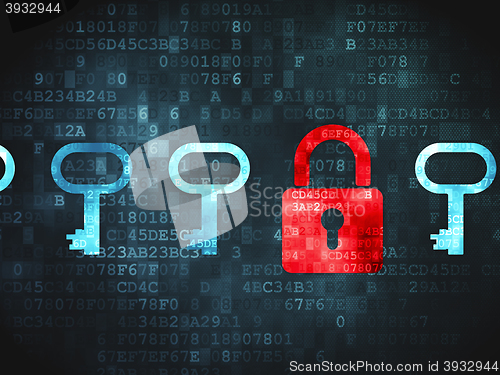 Image of Security concept: Padlock And Key on digital background