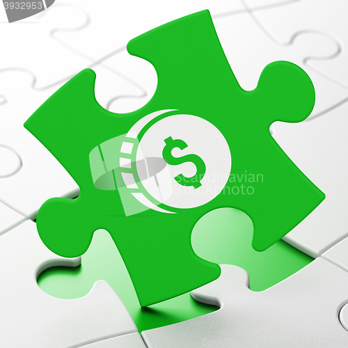 Image of Banking concept: Dollar Coin on puzzle background