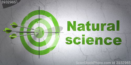 Image of Science concept: target and Natural Science on wall background