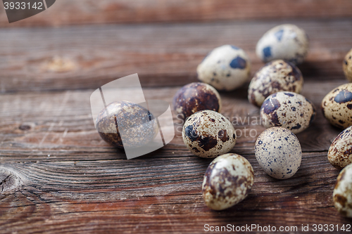 Image of Group of quail eggs on thewooden background