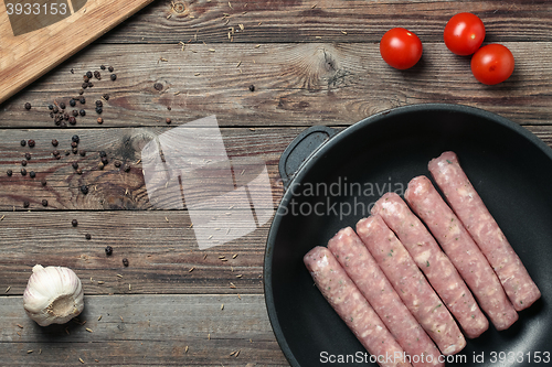 Image of Raw Sausages in a Pan