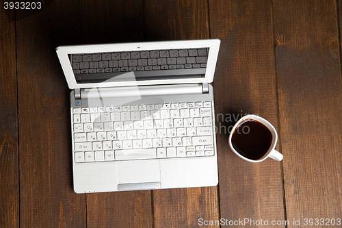 Image of Laptop with cup of black coffee