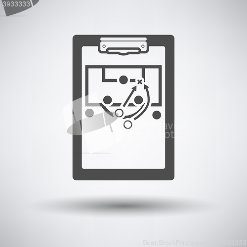 Image of Soccer coach tablet with scheme of game icon 