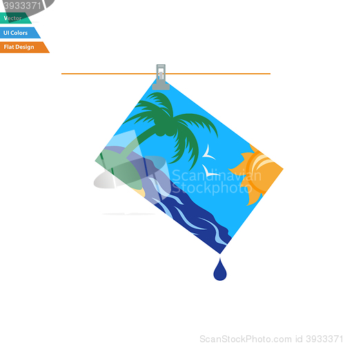 Image of Flat design icon of photograph drying on rope