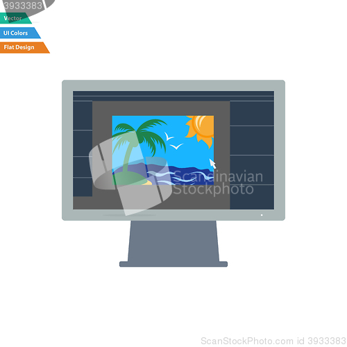 Image of Flat design icon of photo editor on monitor screen
