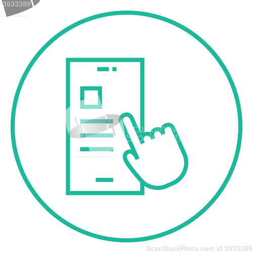 Image of Finger touching smartphone line icon.