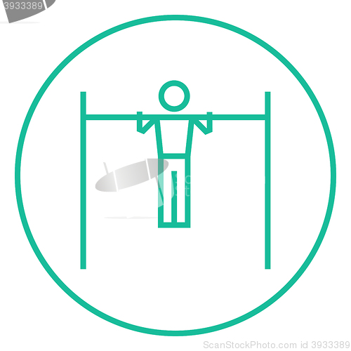 Image of Gymnast exercising on bar line icon.