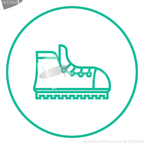 Image of Hiking boot with crampons line icon.