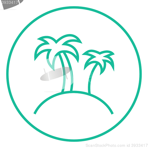 Image of Two palm trees on island line icon.