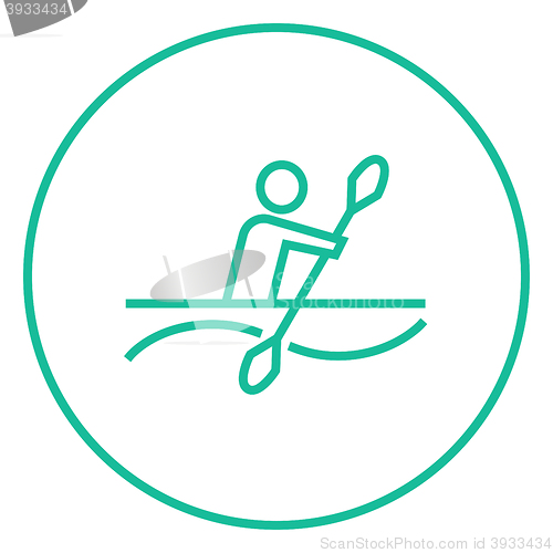 Image of Man kayaking line icon.