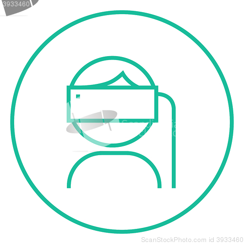 Image of Man wearing virtual reality headset line icon.