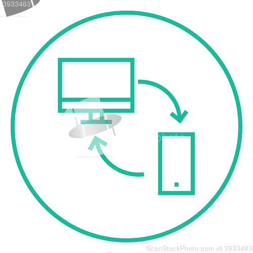 Image of Synchronization computer with mobile device line icon.