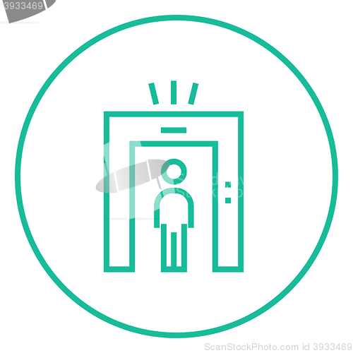 Image of Man going through metal detector gate line icon.