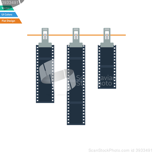 Image of Flat design icon of photo film drying on rope with clothespin