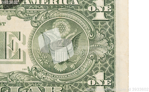 Image of US one Dollar bill, close up, seal USA