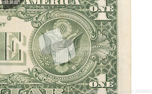 Image of US one Dollar bill, close up, seal USA