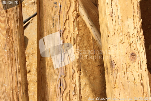 Image of construction wooden beams destroyed by insect attack