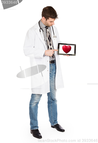 Image of Doctor holding tablet - Red heart