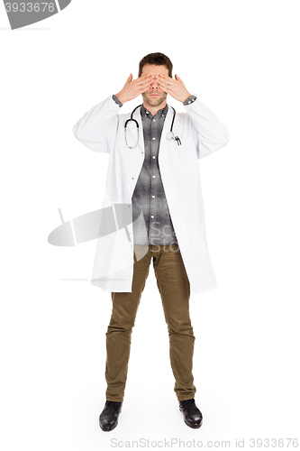 Image of Doctor isolated on white - Sees no evil 