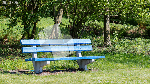 Image of Blue bench in a public park