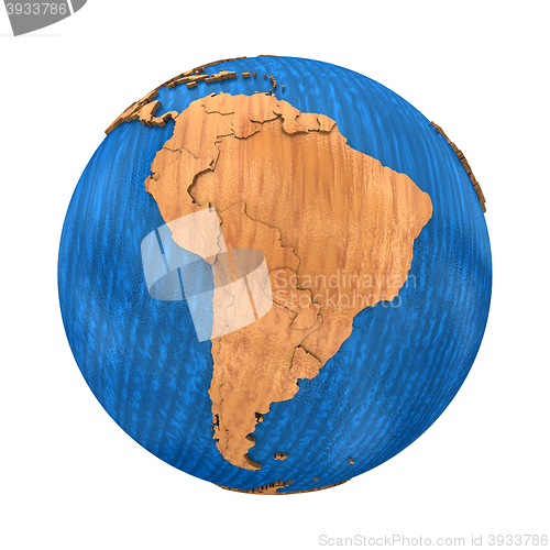 Image of South America on wooden Earth