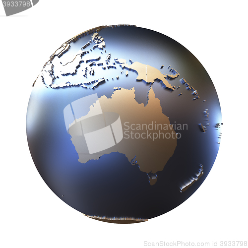 Image of Australia on golden metallic Earth