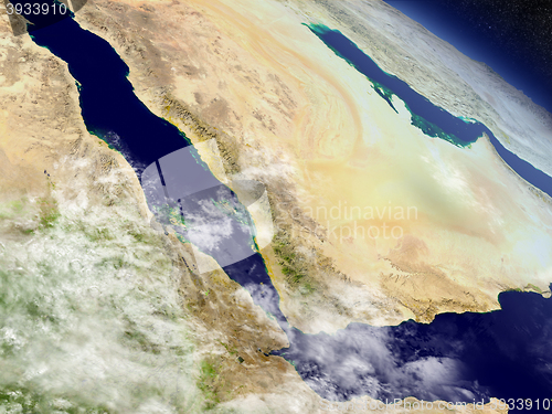 Image of Yemen, Eritrea and Djibouti from space
