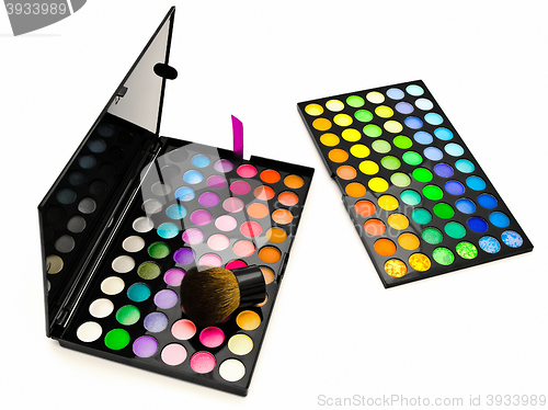 Image of Multicolored Eye Shadows and Cosmetic Brush
