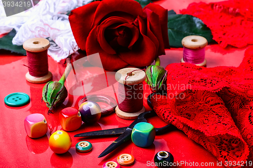 Image of Rose and accessories for needlework and creativity