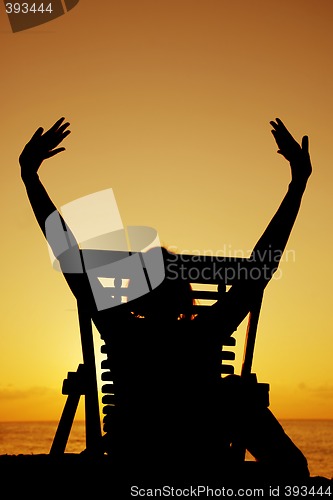 Image of Beer and Deckchair sunset silhouette