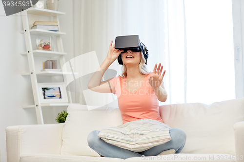 Image of woman in virtual reality headset or 3d glasses