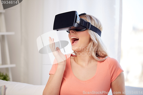 Image of woman in virtual reality headset or 3d glasses