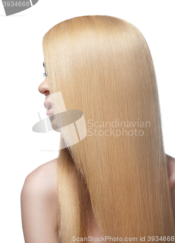 Image of Sensual woman with shiny straight long blond hair
