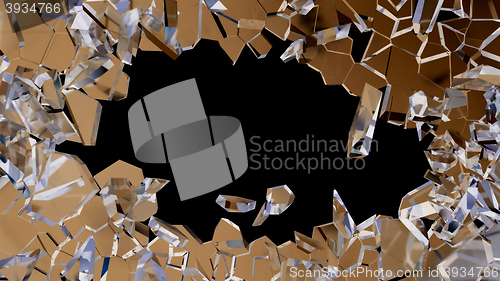 Image of Blue smashed glass pieces isolated on black