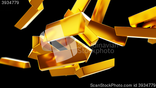 Image of Gold bars or bullions flow isolated on black