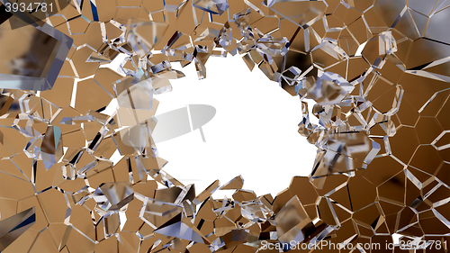 Image of Bullet hole and pieces of shattered glass 