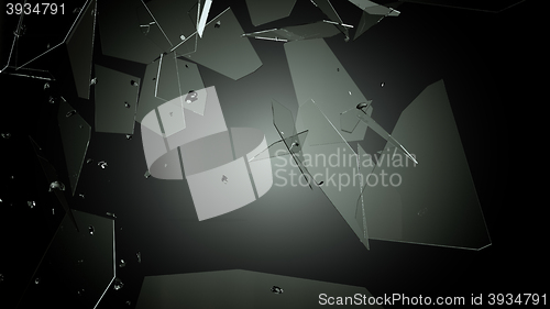 Image of Broken and damaged glass over black