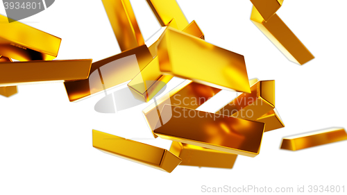 Image of Gold bars or bullions flow isolated on white