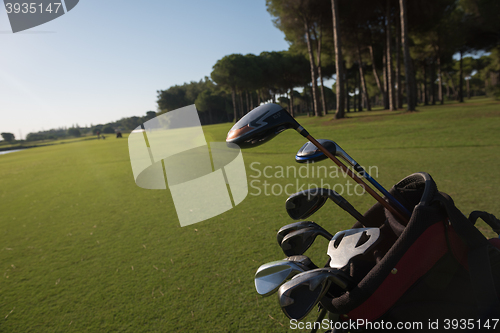 Image of close up golf bag on course