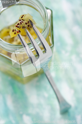 Image of Kiwi fruit jam on fork