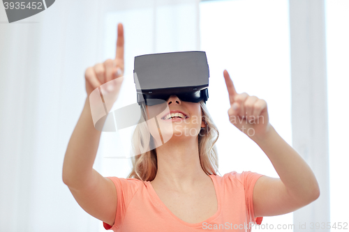 Image of woman in virtual reality headset or 3d glasses