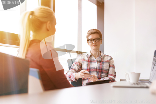 Image of young business people group on meeting at office