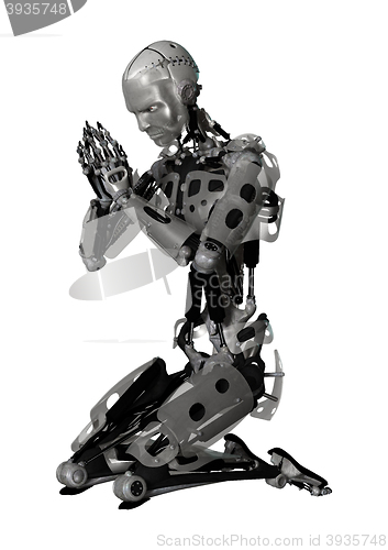 Image of 3D Illustration Male Cyborg on White