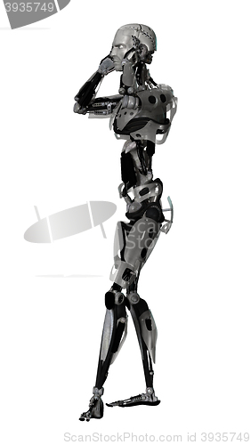 Image of 3D Illustration Male Cyborg on White