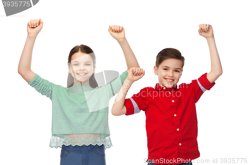 Image of happy boy and girl celebrating victory