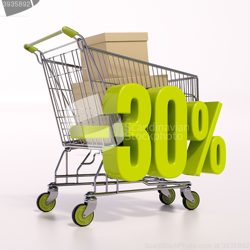 Image of Shopping cart and percentage sign, 30 percent