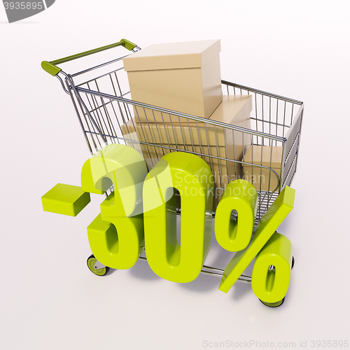 Image of Shopping cart and percentage sign, 30 percent